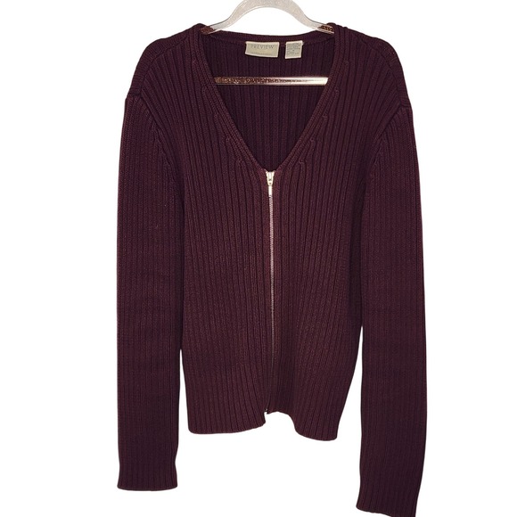 Preview International Womens Knit Full Zip Cardigan Sweater Burgundy M - Picture 1 of 6